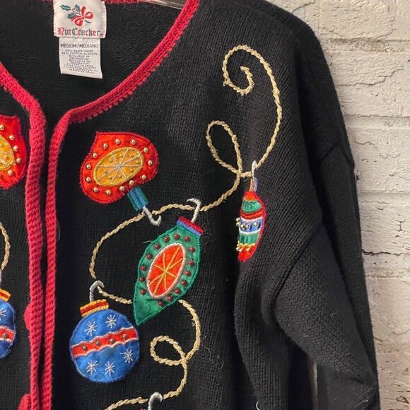 Vintage Nutcracker Embellished Cardigan Ugly Christmas Ornament Sweater Med - Picture 3 of 11
